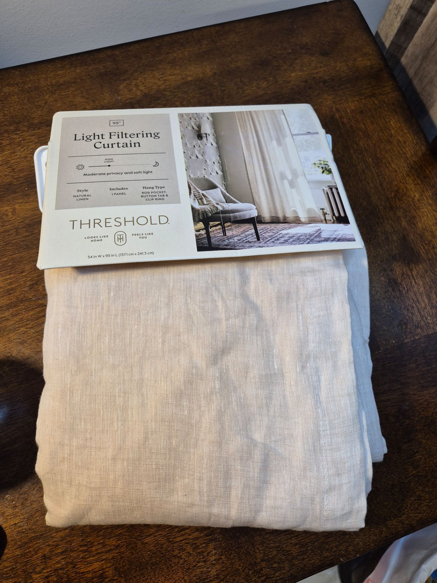 Threshold Ivory Linen Light Filtering Curtain Panel 54"x95" NEW 1 Panel *Read De