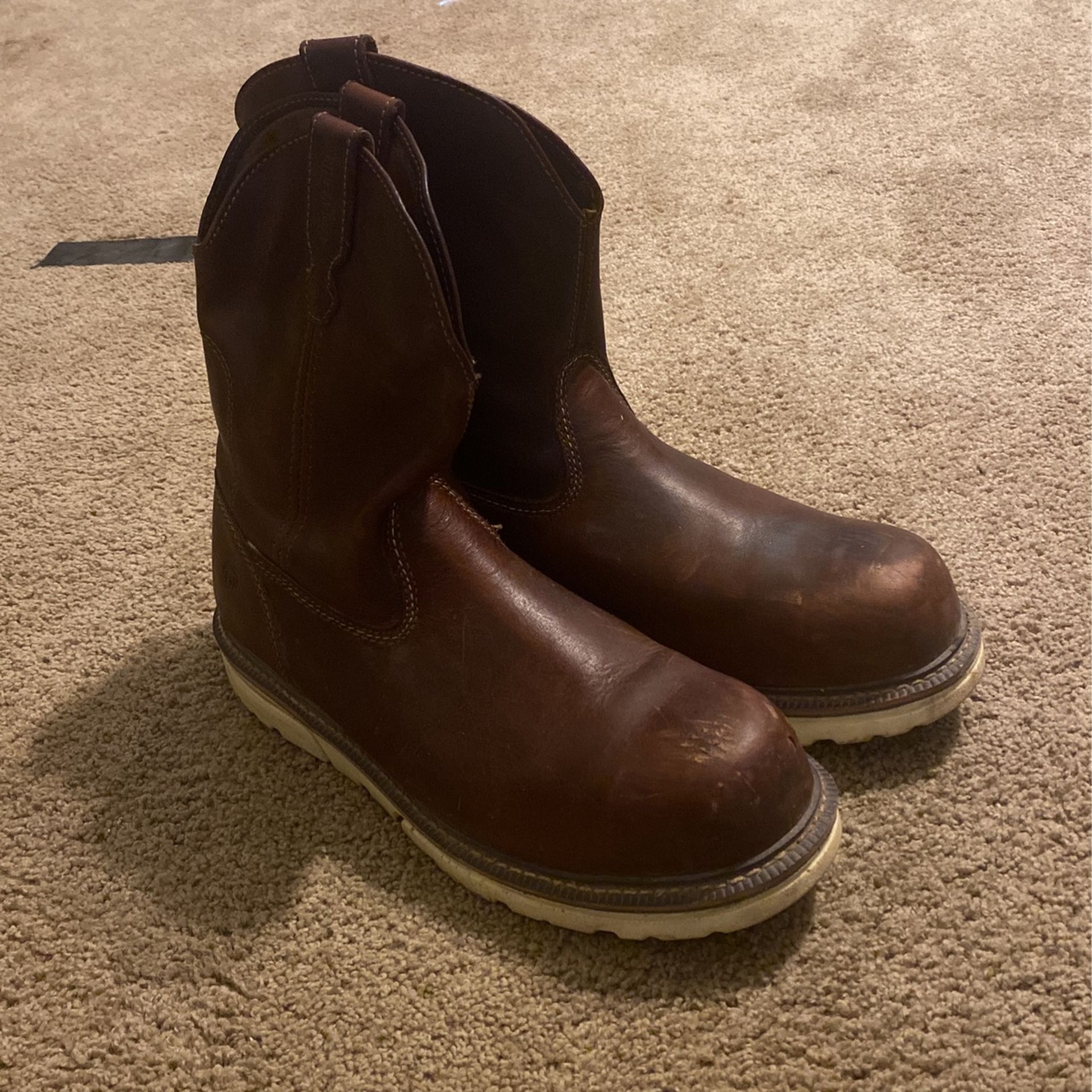 Wolverin I-90 Durashocks Carbonmax Safety-Toe Size 12 Wellington Wedge Work Boots - Brown