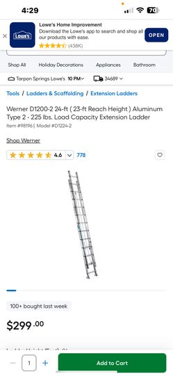 Ladders Aluminum 24’ Sears Extension $120.  8’ Fiberglass Stepladder $85, 5’or 6’ Aluminum Stepladder $25 Each
