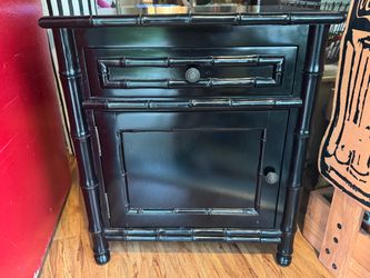 Black Faux Bamboo Nightstand / Side Table Hollywood Regency Style