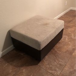 Brown Leather/ Tan Fabric Ottoman 