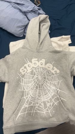 Gray Spider Worldwide hoodie with white spiderweb graphic, size S