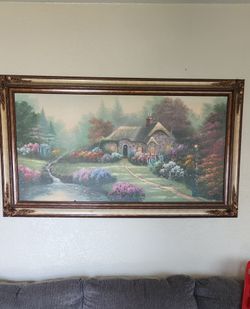 70's country lakeside cottage painting