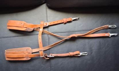 Vintage leather work belt suspenders