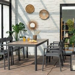 BRAND NEW 7 Pieces Rectangular Dining Pieces With Grey Chairs, Ideal Furniture Set For Outdoo & Patio