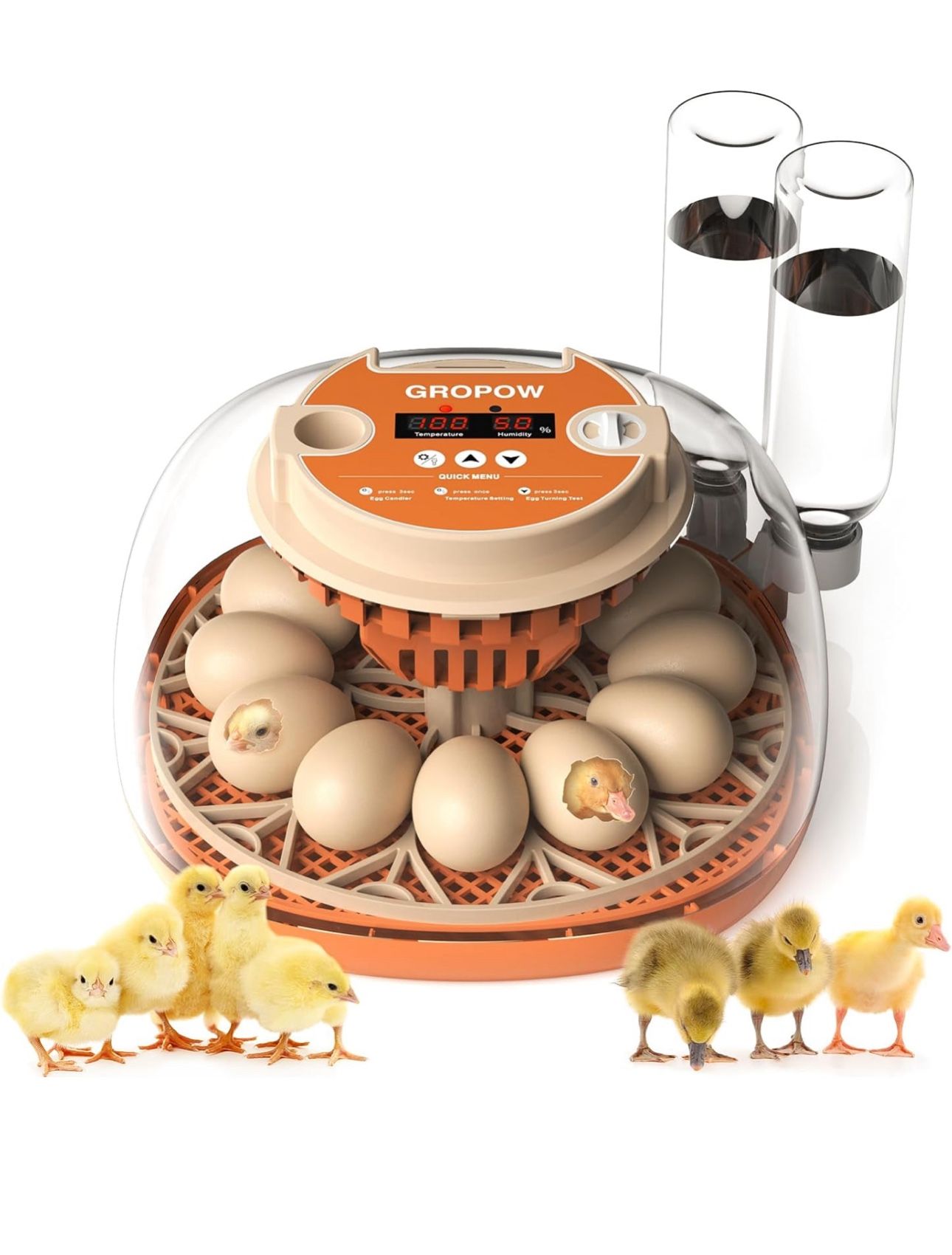 12 Egg Incubator, Automatic Turning with Temperature & Humidity Control, Egg Candler, 360 View with Air Vent, Auto Water Bottle Refill, Chicken Incuba