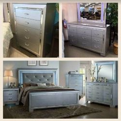 5 PCS GREY QUEEN BEDROOM SET WITH LED LIGHTS