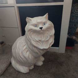 Vintage White Cat Statue 