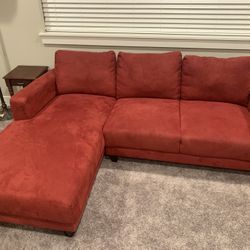 Red Suede Couch Sofa Sectional Furniture *LIKE NEW*