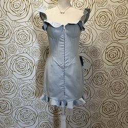 NWT Lavish Alice Elegant Corset Light Blue Ruffle Dress