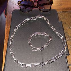 Men’s Steel Necklace, Bracelet, And Tortoise Sunshades