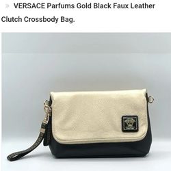 NEW VERSACE PERFUMS GOLD BLACK FAUX LEATHER