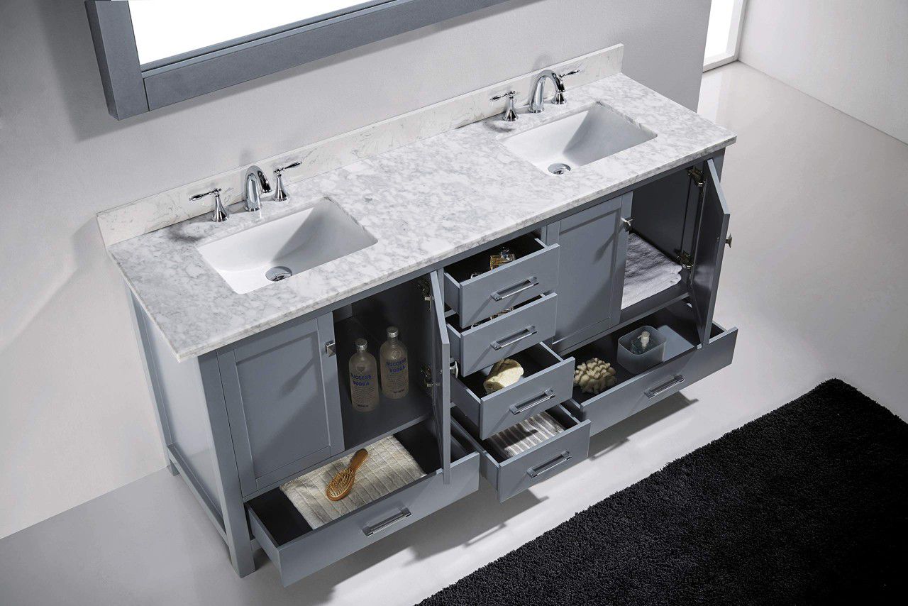 Virtu USA Caroline Avenue 72 inch Double Sink Bathroom Vanity Set in Grey w/Square Undermount Sink ON SALE
