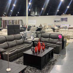 Grey Leather match Reclining sofa Love seat!! $213 A MONTH