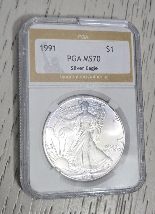 1991 American Silver Eagle Dollar .999 Pure Silver Uncirculated PGA Graded