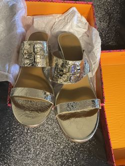 Tory Burch Metal Crinkle Sandals 10.5