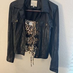 Unisex Black Size Large BAGATELLE PLEATHER JACKET & Cheetah Top 