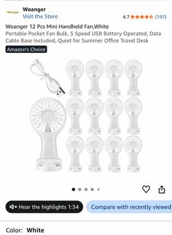Woanger Rechargable Mini Handheld Fan with Stand, 3 Levels of airflow, White. HAVE BULK, PRICE EA.