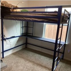Full Size Blue Loft bed With desk 