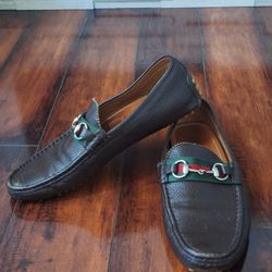 Men's Brown Gucci Horsebit Damo Leather Loafers Size 9.5