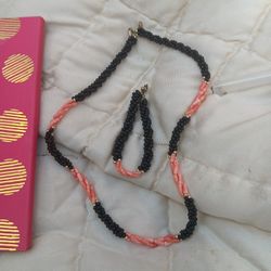 Vintage Black Coral Angels Skin Bracelet And Necklace