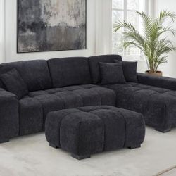 Brand New Elegant Chenille Plush Octavia Sectional Sofa 