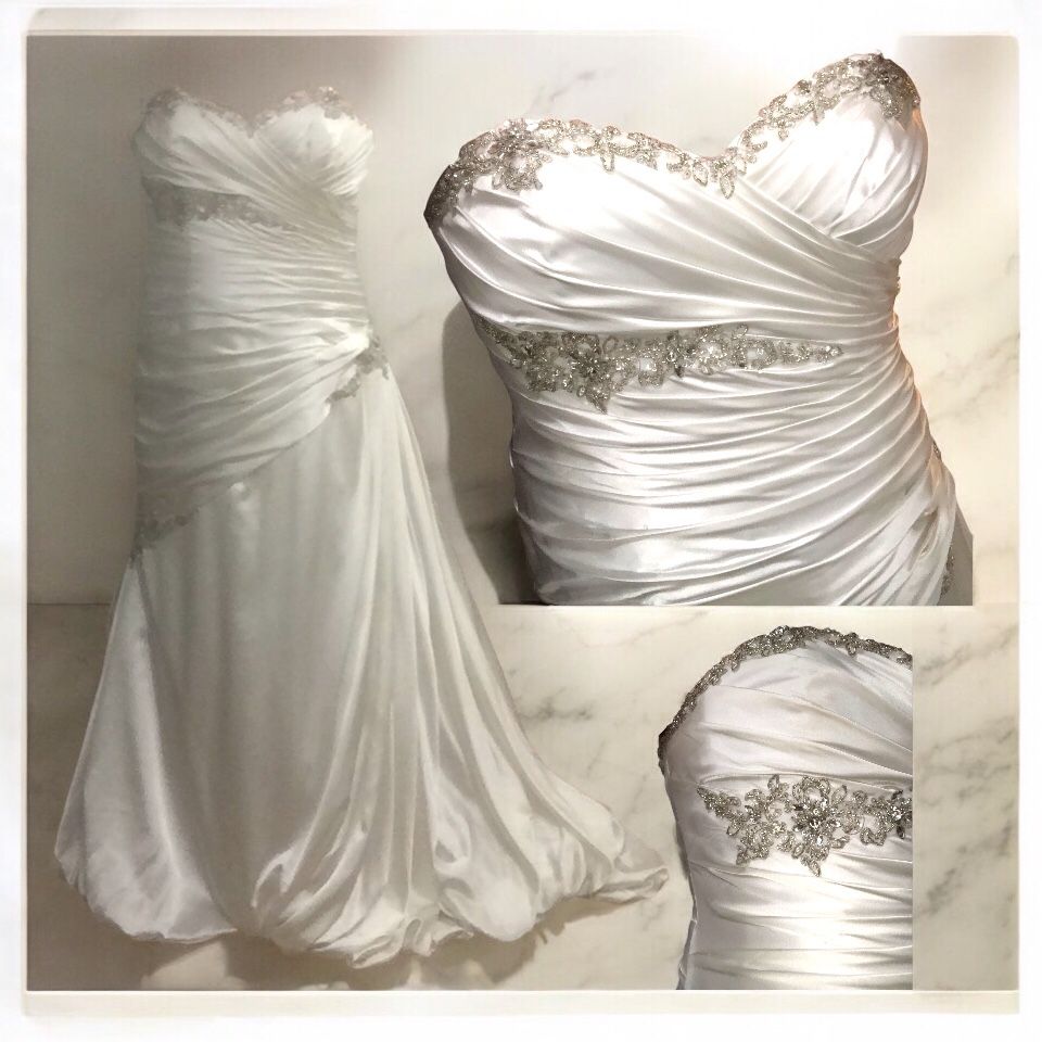 Mori Lee 22w Elegant White Strapless Gown with Silver Accents 