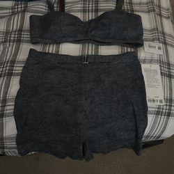 lululemon matching set Everlux Denim print SHR short 3” and sweetheart bra