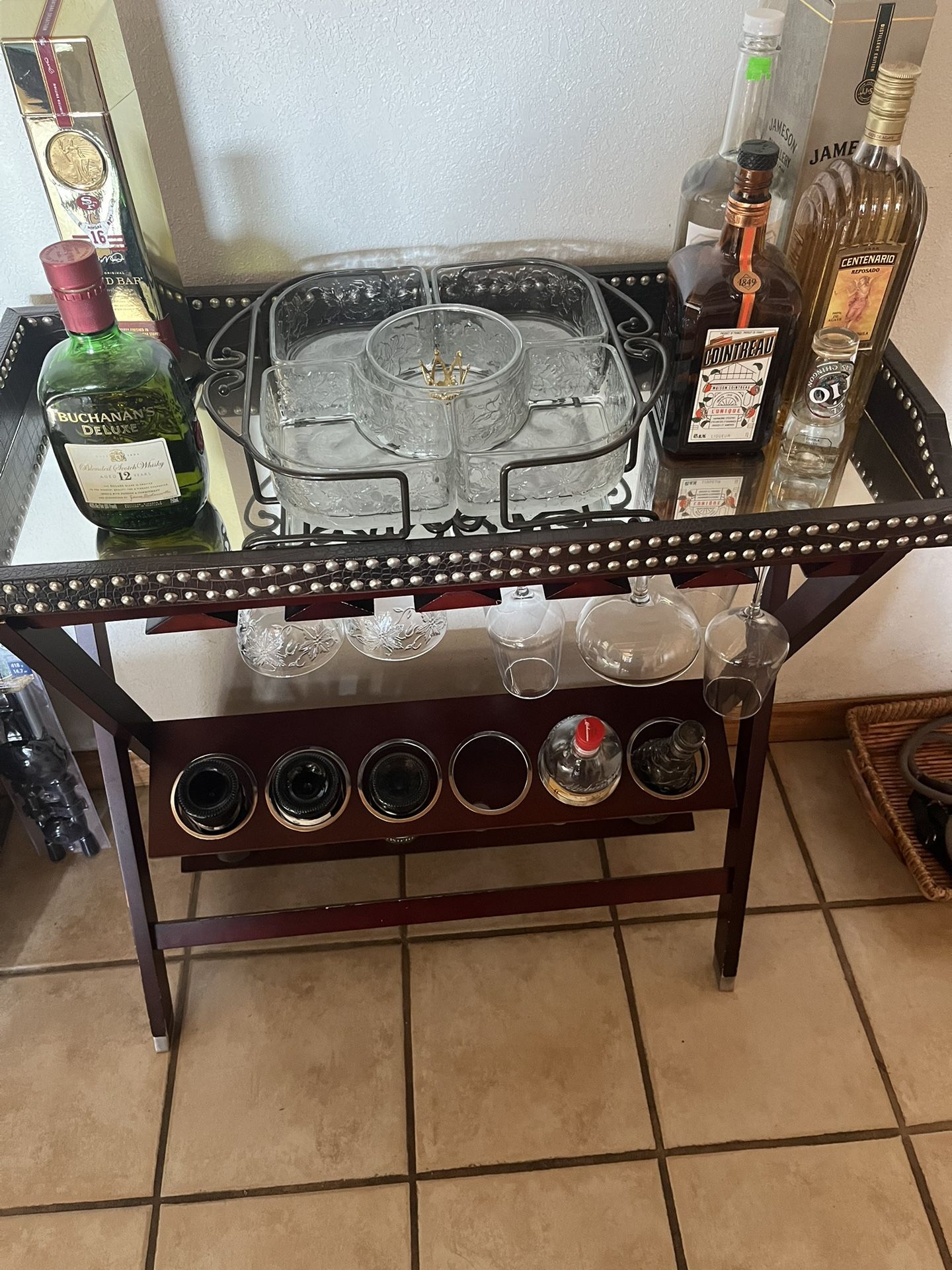 Table With Wine Bottle And Glass Storage