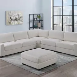 Brand New Super Plush Beige Corduroy Modular Sectional Sofa w Ottoman