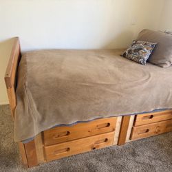 WOODEN TWIN XL BED FRAME W/ DRAWERS 
