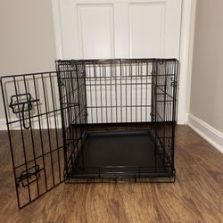 BLACK METAL WIRE FOLDING DOG CRATE WITH LINER