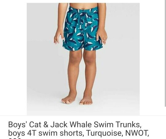 Boys' Cat & Jack Whale Swim Trunks, boys 4T swim shorts, Turquoise