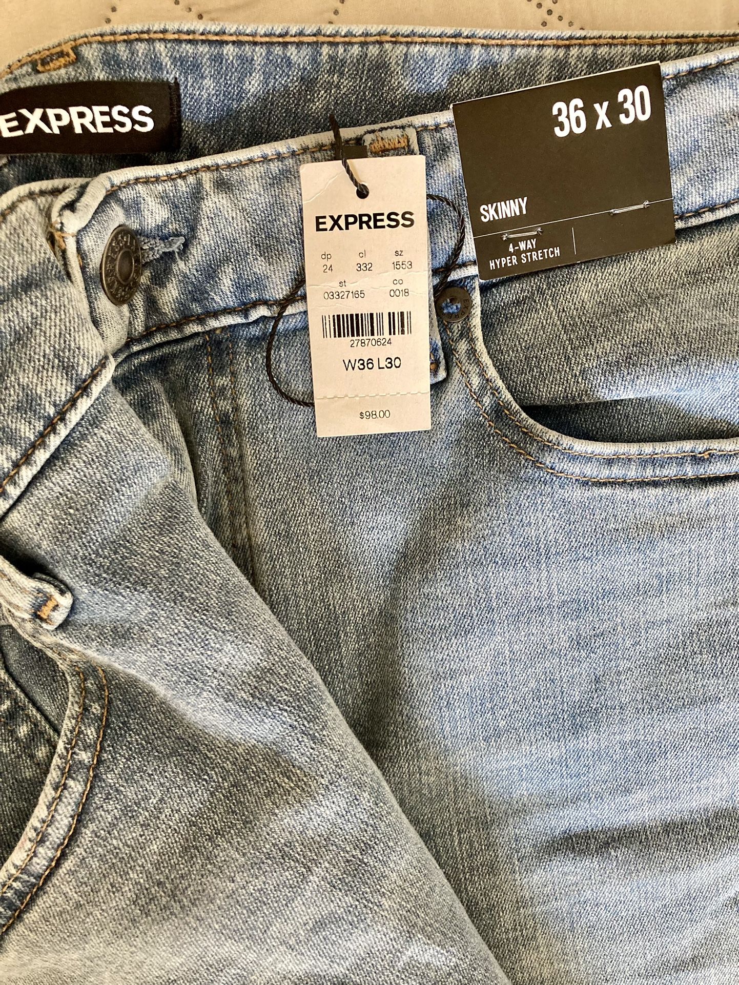 NEW with Tags - EXPRESS 36” x 30” Stretch Jeans