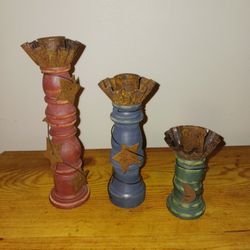 Really Cute Set Of Primitive Candle Holders 