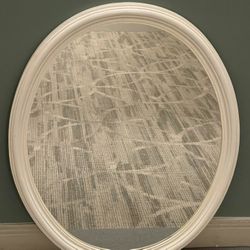Mid-Size (25" x 31"), Sculpted-Wood, WHITE Framed OVAL WALL MIRROR