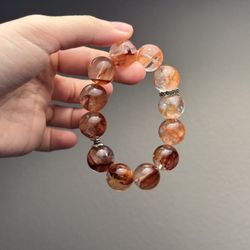 🧡 Hematoid Quartz Gradient Design Bracelet | Vintage Silver-Plated Accents 