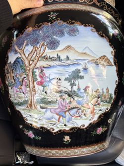 Large Hand Painted Asian Fish Bowl