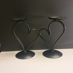 Black Metal HEART SHAPED Candle Holder Stands Set of 2 Tabletop 