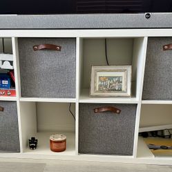 White Storage Console / TV Stand with Fabric Bins
