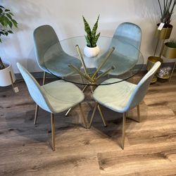 Blue Gold Modern Velvet Glass Dining Set 