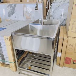 Stainless Steel Freestanding Laundry Sink with Faucet 24”w x 24”l x 10”D x 32”H  $189 