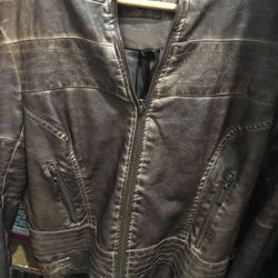 Ladies Brown Zip Up Jacket  Flaux Leather