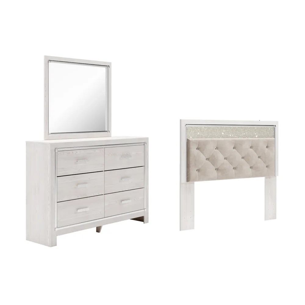 Altyra Queen Panel Headboard Bed with Mirrored Dresser Exceptional Quality