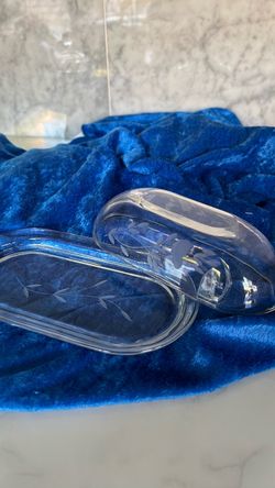 Princess house Crystal Glass Butter Dish with Etched Floral Design