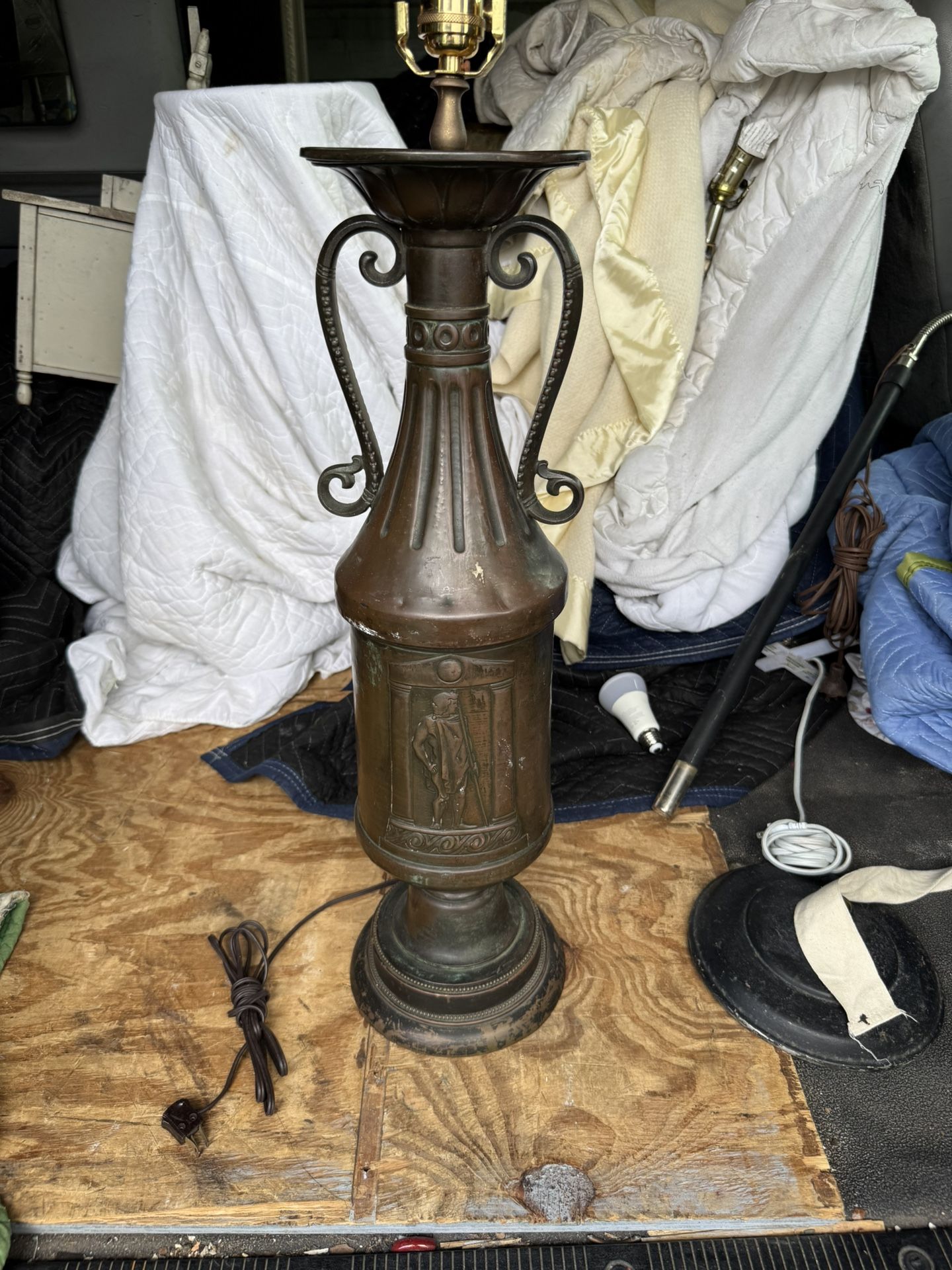 Extra Tall Antique Copper Grecian Roman Urn Lamp