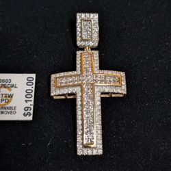 10k Yellow Gold Cross Pendant With 10k White Gold Moonshine Necklace!