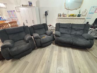 Navy Blue Recliner Sofa Set – 3 Pieces