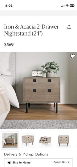 Iron & Acacia 2-Drawer Nightstand 24"