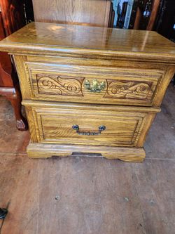 Vintage American Drew Oak 2 Drawer Nightstand